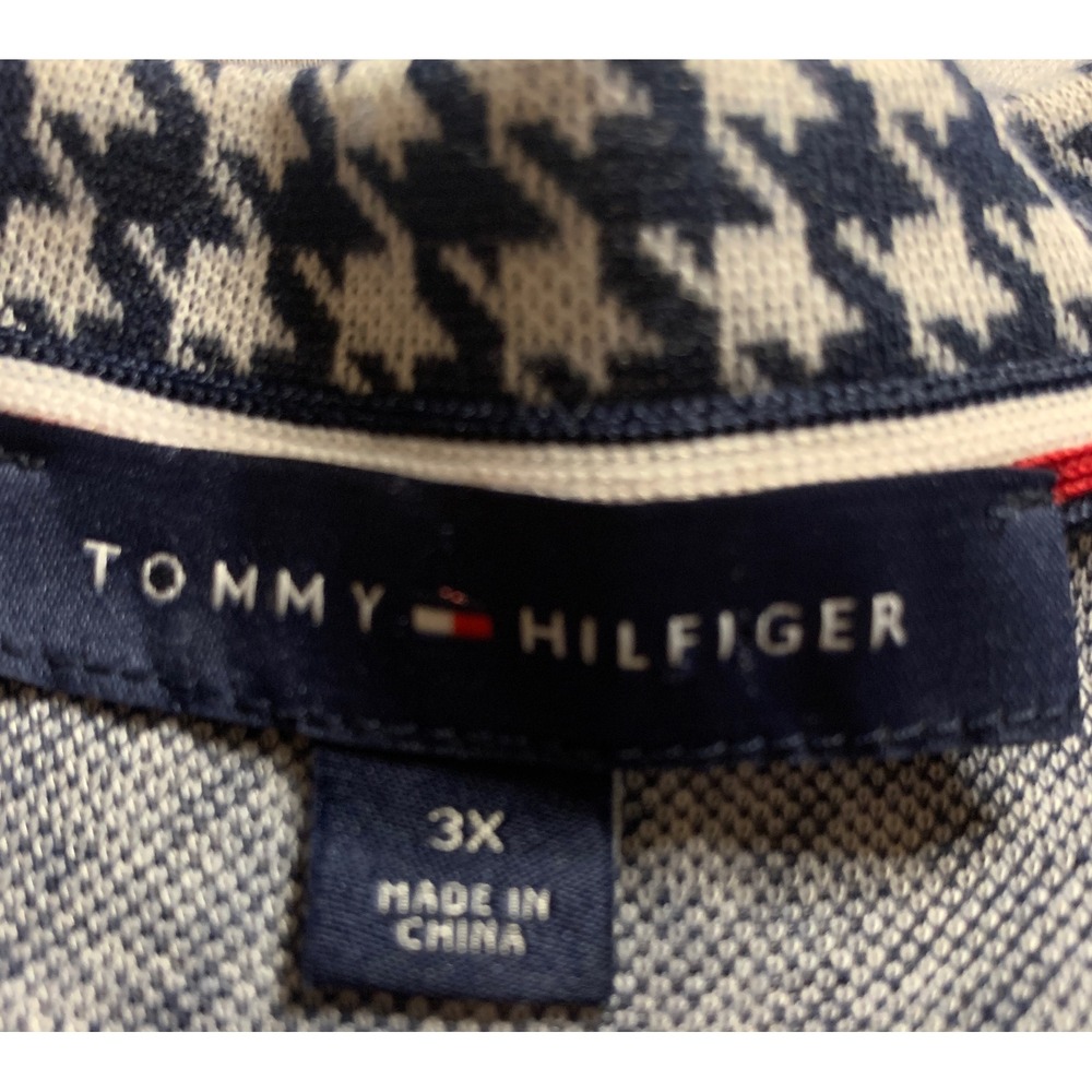 Tommy Hilfiger Houndstooth Dress 3X Gold Buttons 3/4 Sleeve A-Line Navy White - Picture 3 of 8